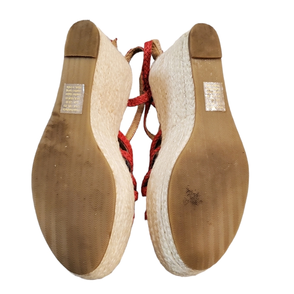 Vintage Foundry Espadrill Sandals Womens Size 10 Red Ankle Straps Wedge Sandals - Picture 11 of 13